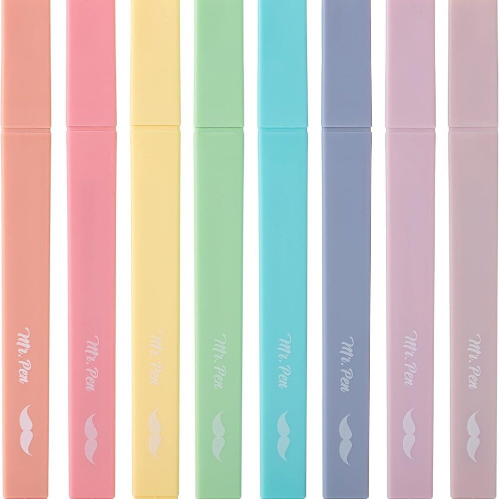 Aesthetic Cute Pastel Highlighters Set, 8 pcs, Chisel Tip, Candy Colors, No Blee